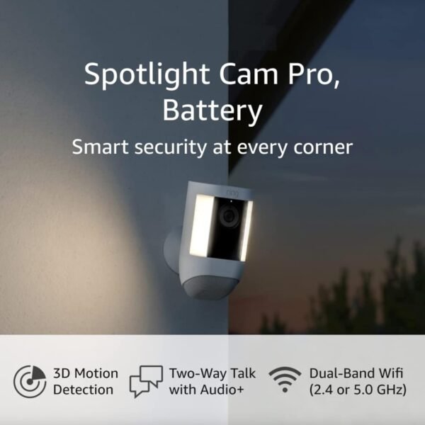 Certified Refurbished Ring Spotlight Cam Pro, Battery | 3D Motion Detection, Two-Way Talk with Audio+, and Dual-Band Wifi (2022 release) - White - Image 2