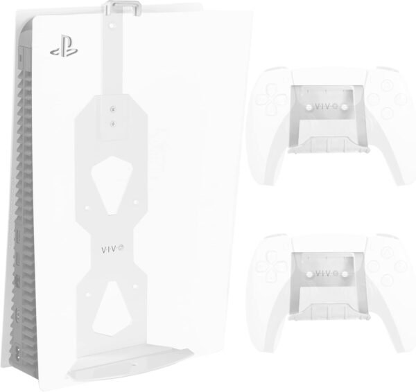 VIVO Steel Wall Mount Bracket Designed for PS5 Gaming Console, Vertical Display for PlayStation 5, Open Design, 2 Controller Mounts, White, MOUNT-PS5W - Image 2
