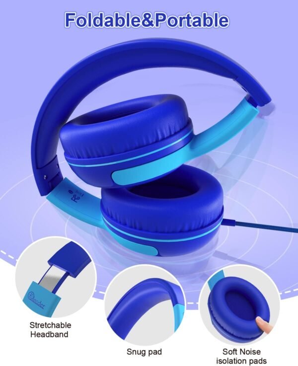 ELECDER Kids Headphones, S8 Wired Headphones for Kids with Microphone for Boys Girls, Adjustable 85dB/94dB Volume Limited (Navy/Blue) - Image 5