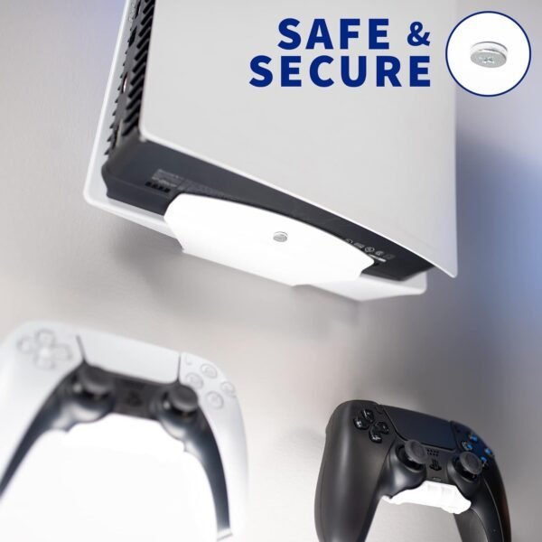 VIVO Steel Wall Mount Bracket Designed for PS5 Gaming Console, Vertical Display for PlayStation 5, Open Design, 2 Controller Mounts, White, MOUNT-PS5W - Image 8