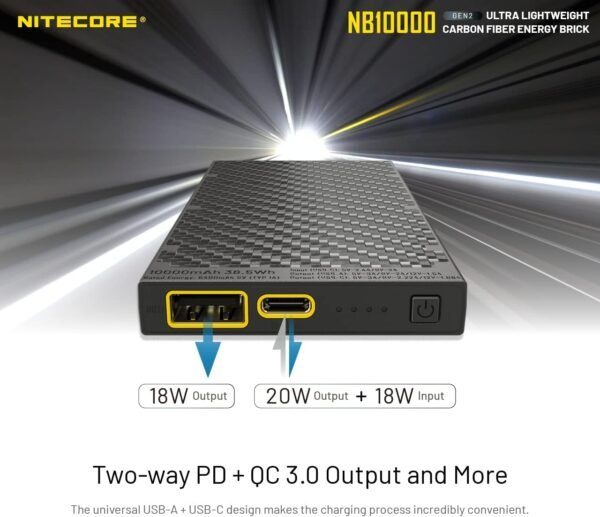 Nitecore NB10000 Gen II (Gen 2) Ultra-slim Power Bank, 10000mAh QC Quick-Charge USB and USB-C Dual Outputs with Cables for Phones Flashlights and Headlamps (black), Dual Cable Bundle - Image 7