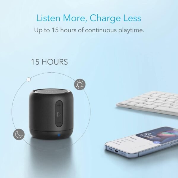 Anker Soundcore Mini, Super-Portable Bluetooth Speaker with FM Radio, 15-Hour Playtime, 66 ft Bluetooth Range, Enhanced Bass, Noise-Cancelling Microphone - Black - Image 4
