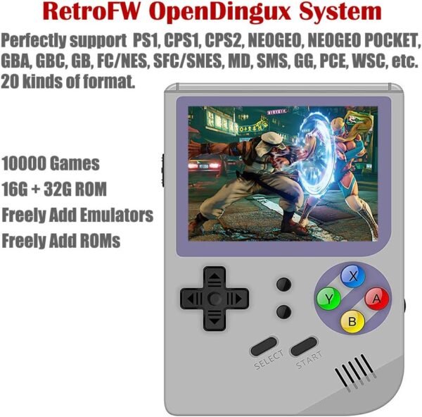 RG300 Portable Game Console with Open Source System Preload 10000 Games, Handheld Video Games Player with 16G + 32G TF Card 3 Inch IPS Screen, Arcade Retro Games Gifts (Gray) - Image 3