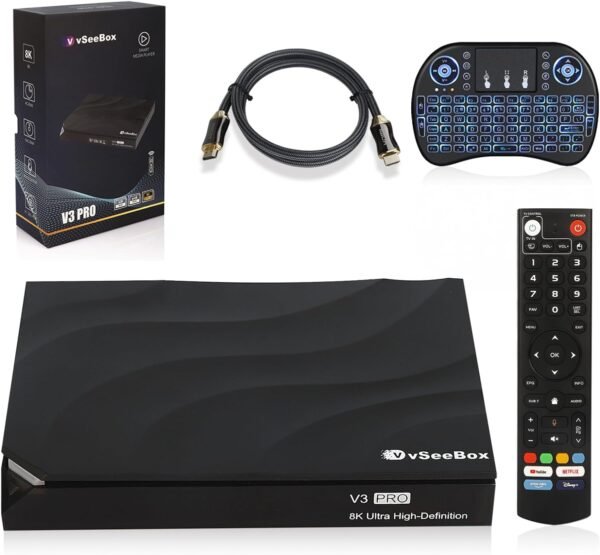V3 PRO, 2024 Newest Media Box Includes Large Size Voice Remote, Backlit Mini Keyboard and 8K HDMI Cable - Image 2