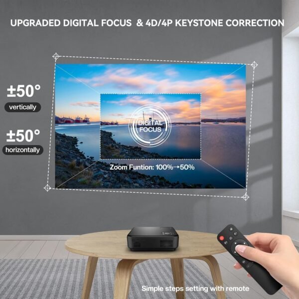 [Electric Focus/Keystone Correction] 4K-Projector with WiFi and Bluetooth, Tkisko 700 ANSI FHD 1080P Projector 4K Supported, Portable Outdoor Movie Projector, Smart Projector for Phone/PC/TV Stick - Image 3
