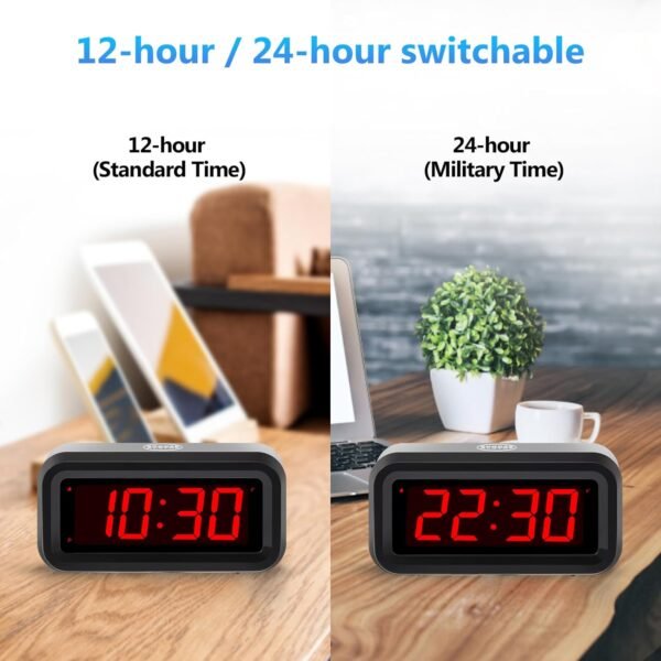 Digital Alarm Clock Battery Operated with LED Display for Bedrooms, Long Battery Life for 12 Months, 3 Brightness Adjustable, 12/24 Hour, Snooze, Black Case with Red Digits - Image 7