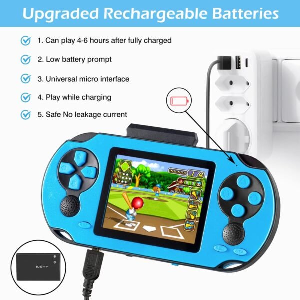 16 Bit Handheld Game Console for Kids Adults, 3.0'' Large Screen Preloaded 230 HD Classic Retro Video Games with USB Rechargeable Battery & 3 Game Cartridges for Birthday Gift for Kids 4-12 - Image 5