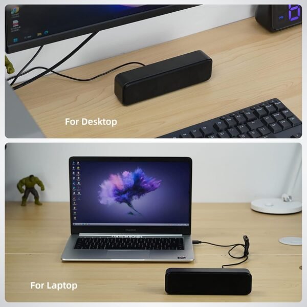 [Upgraded] USB Computer /Laptop Speaker with Stereo Sound & Enhanced Bass, Portable Mini Sound Bar for Windows PCs, Desktop Computer and Laptops - Image 7