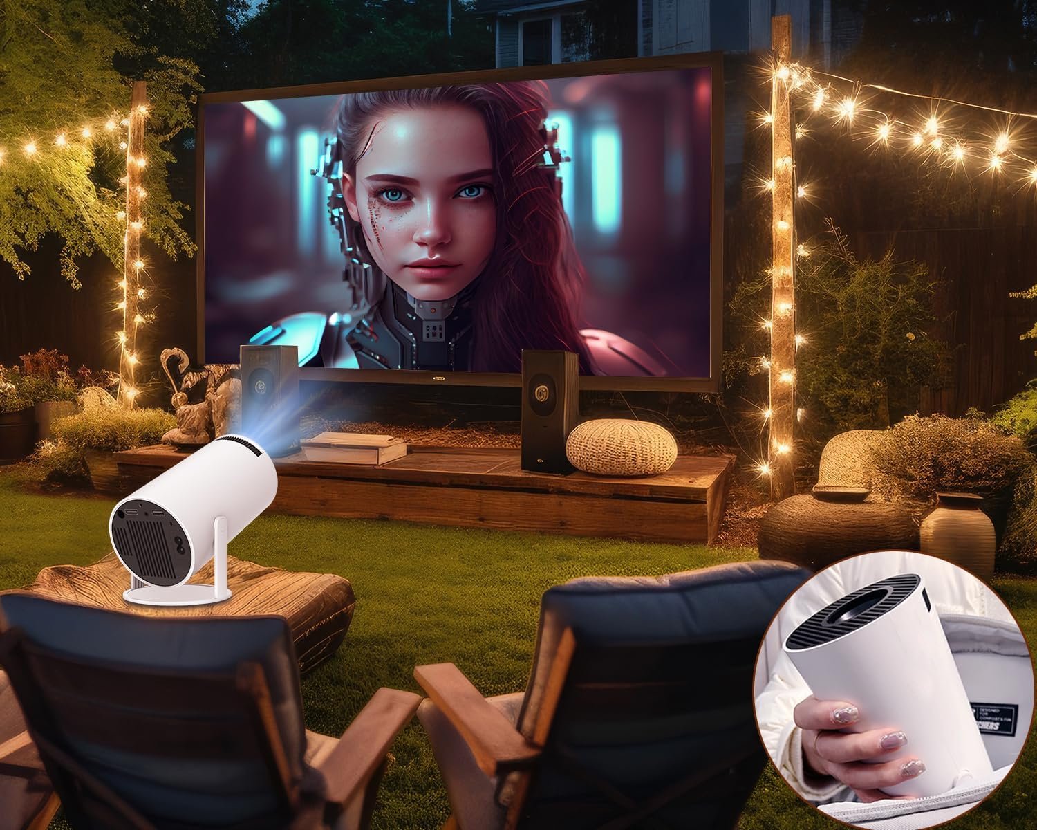 Mini Projector with Android 11, Portable Projector 4K 1080P Full HD Support, Smart Projector 5G WiFi6 BT5.0 Auto Horizontal Correction, 180°Rotatable Outdoor Projector for Phone/TV Stick/Laptop - Image 7