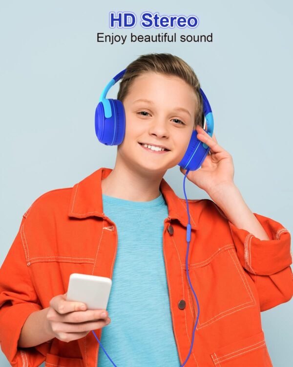 ELECDER Kids Headphones, S8 Wired Headphones for Kids with Microphone for Boys Girls, Adjustable 85dB/94dB Volume Limited (Navy/Blue) - Image 7