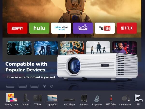 [Auto Focus/Keystone] Projector with WiFi 6 and Bluetooth 5.2, 600 ANSI Native 1080P 4K Supported, Agreago Outdoor Projector with Screen, Movie Projector Compatible with HDMI/USB/TV Stick - Image 8
