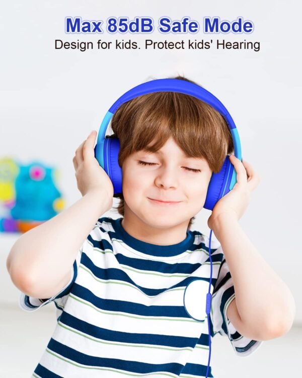 ELECDER Kids Headphones, S8 Wired Headphones for Kids with Microphone for Boys Girls, Adjustable 85dB/94dB Volume Limited (Navy/Blue) - Image 3