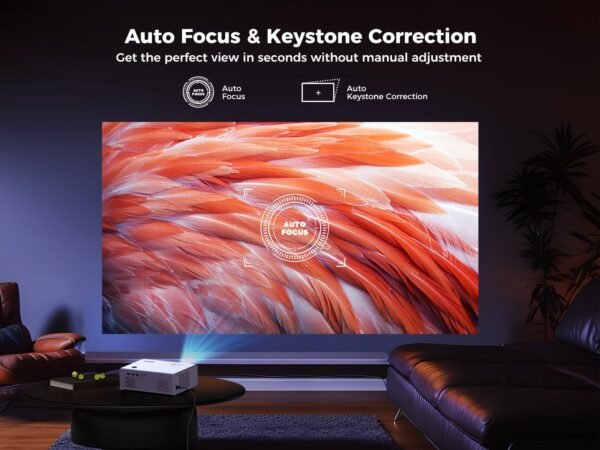 [Auto Focus/Keystone] Projector with WiFi 6 and Bluetooth 5.2, 600 ANSI Native 1080P 4K Supported, Agreago Outdoor Projector with Screen, Movie Projector Compatible with HDMI/USB/TV Stick - Image 3