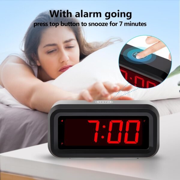 Digital Alarm Clock Battery Operated with LED Display for Bedrooms, Long Battery Life for 12 Months, 3 Brightness Adjustable, 12/24 Hour, Snooze, Black Case with Red Digits - Image 6