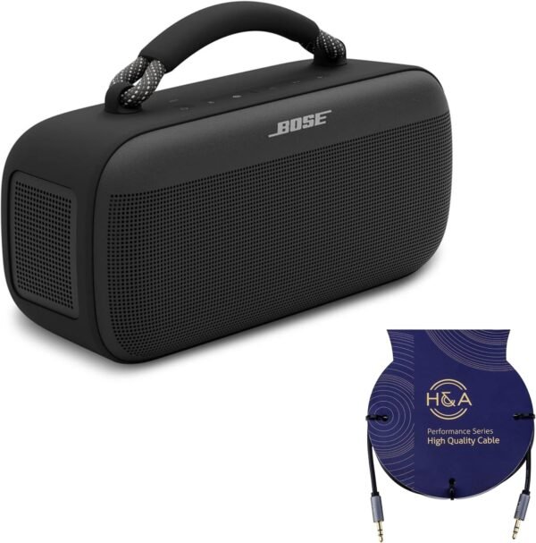 Bose New SoundLink Max Portable Speaker, Large Waterproof Bluetooth Speaker, Up to 20 Hours of Battery Life, USB-C, Built-in 3.5mm AUX Input, with H&A 3' Aux Cable (Black) - Image 2