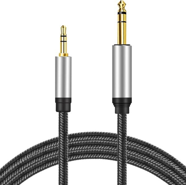 3.5 mm to 6.35 mm Audio Cable 20Ft, Gold-Plated Terminal Silver Color Zinc Alloy Housing 3.5mm 1/8" Male TRS to 6.35mm 1/4" Male TRS Nylon Braided Stereo Audio Cable for Cellphone,Amplifiers(20Ft/6M) - Image 3