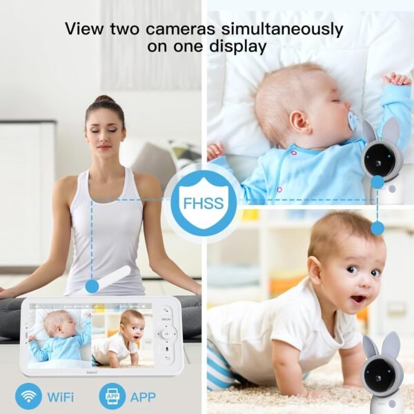 ARENTI Upgraded 720P 5" HD Split-Screen Baby Monitor,4MP 2.4G&5G WiFi Baby Monitor with 2 Camera and Audio, Night Light,Auto Traking,Cry&Motion Detection,Temperature Sensor, App Control - Image 3