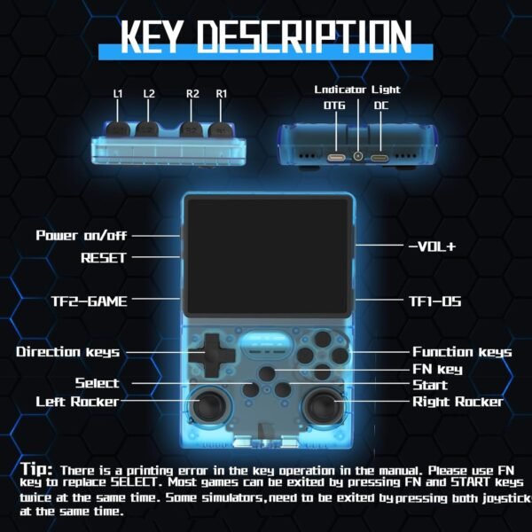 R40S PRO Handheld Game Console 3.5 inch IPS Screen 30000 Games Mini Retro Console 3800mAh Portable Pocket Arcade 45 simulators 256G TF Card Blue - Image 5