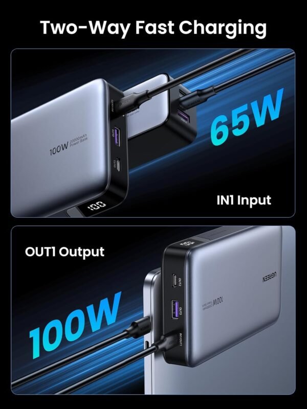 UGREEN 20000mAh 100W Power Bank, Nexode Portable Charger USB C 3-Port PD Fast Charging Battery Pack Digital Display for MacBook, iPad, iPhone 15 Pro, Galaxy S24 Ultra, Steam Deck, Dell XPS and More - Image 6
