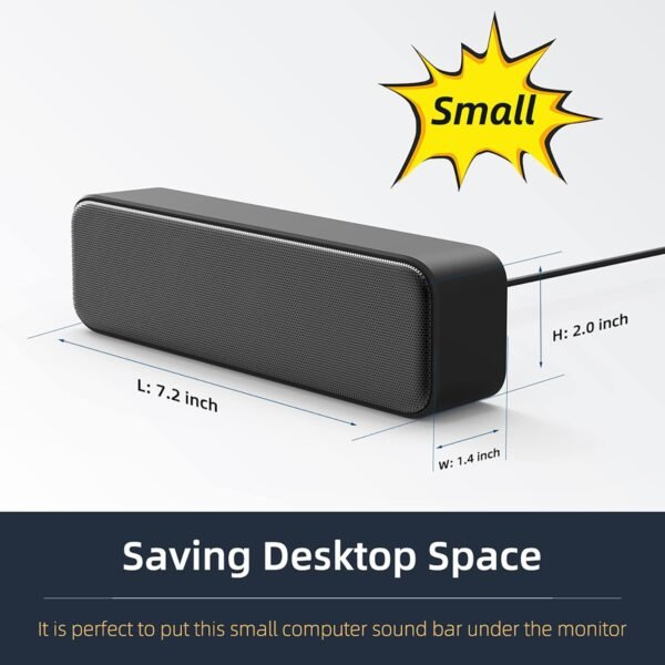 [Upgraded] USB Computer /Laptop Speaker with Stereo Sound & Enhanced Bass, Portable Mini Sound Bar for Windows PCs, Desktop Computer and Laptops - Image 5