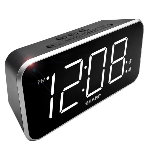 Sharp Alarm Clock Jumbo Easy to Read Display – 3 Step Dimmer Control – Dual Alarms, Battery Back-up, Black with White LED - Image 2