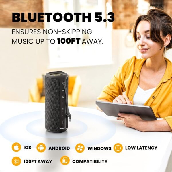 MIATONE Bluetooth Speakers 36W Portable Speaker with Stereo Sound Bass, Bluetooth 5.3 Wireless Speaker USB Type C Outdoor, 5000mAh 16H Playtime IPX7 Waterproof, Color Lights Speaker (Black) - Image 6
