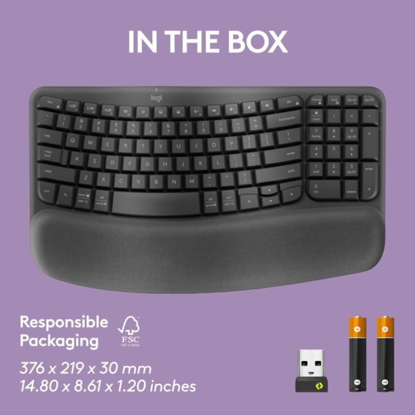 Logitech Wave Keys Wireless Ergonomic Keyboard with Cushioned Palm Rest, Comfortable Natural Typing, Easy-Switch, Bluetooth, Logi Bolt Receiver, for Multi-OS, Windows/Mac - Graphite - Image 11