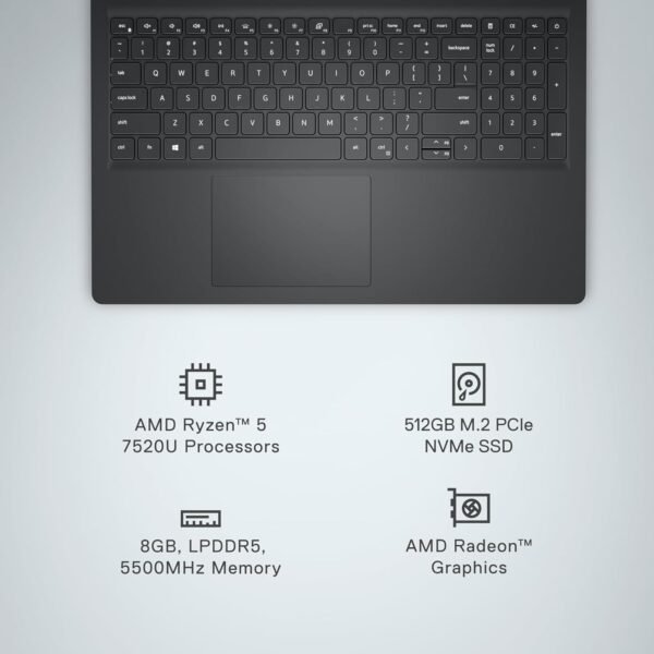 Dell Inspiron 3535 Laptop - 15.6-inch FHD (1920 x 1080) Display, AMD Ryzen 5 7520U Processor, 8GB DDR4 RAM, 512GB SSD, AMD Radeon Graphics, Windows 11 Home, 6-Months Migrate - Carbon Black - Image 4