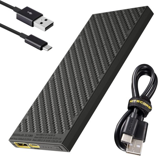 Nitecore NB10000 Gen II (Gen 2) Ultra-slim Power Bank, 10000mAh QC Quick-Charge USB and USB-C Dual Outputs with Cables for Phones Flashlights and Headlamps (black), Dual Cable Bundle - Image 2