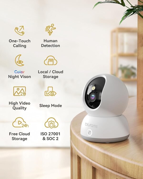blurams Indoor Security Camera 2K, Home Security Camera for Dog/Baby Monitor/Elder, Security Camera with One-Touch Call, Color Night Vision, Motion Tracking, Cloud & Local Storage (2.4GHz Wi-Fi) - Image 3