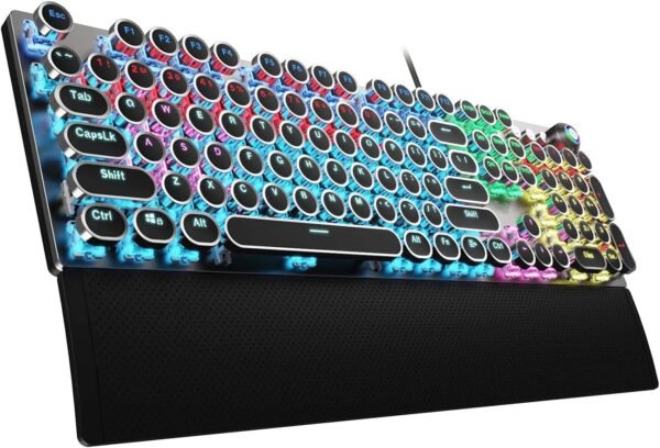 AULA F2088 Typewriter Style Mechanical Gaming Keyboard Blue Switches,Rainbow LED Backlit,Removable Wrist Rest,Media Control Knob,Retro Punk Round Keycaps,USB Wired Computer Keyboard - Image 2