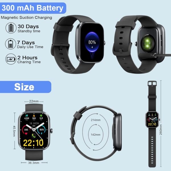 Smart Watch, 1.91"Smartwatch for Men Women (Answer/Make Call), Fitness Tracker with 100+ Sport Modes, IP68 Waterproof, Heart Rate/Sleep Monitor, Spo2, Pedometer, Activity Tracker for Android iOS - Image 8