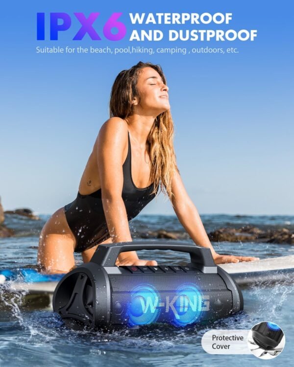 120W Peak 70W Portable Speaker, W-KING IPX6 Waterproof Bluetooth Speaker/Subwoofer/42H/DSP/EQ/Stereo Pair/RGB/Powerbank/MIC in/TF, Loud Outdoor Speakers Bluetooth Wireless Large Boombox for Party/Pool - Image 4