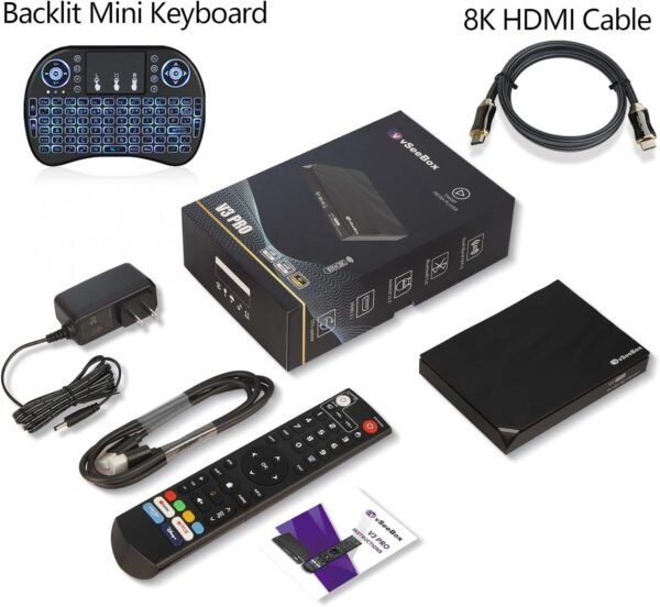 V3 PRO, 2024 Newest Media Box Includes Large Size Voice Remote, Backlit Mini Keyboard and 8K HDMI Cable - Image 3
