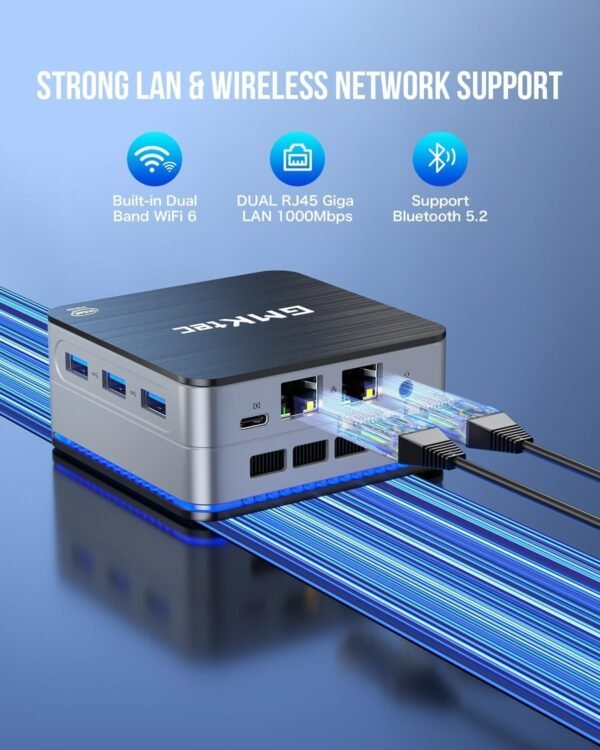 GMKtec Desktop Mini PC Windows 11 Pro Intel N100 12GB DDR5 512GB SSD Dual LAN, Mini Computer 1000Mbps, 4K Triple Display, WiFi6, BT5.2, Energy Efficient - Image 5