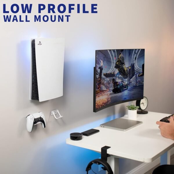 VIVO Steel Wall Mount Bracket Designed for PS5 Gaming Console, Vertical Display for PlayStation 5, Open Design, 2 Controller Mounts, White, MOUNT-PS5W - Image 3
