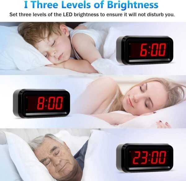 Digital Alarm Clock Battery Operated with LED Display for Bedrooms, Long Battery Life for 12 Months, 3 Brightness Adjustable, 12/24 Hour, Snooze, Black Case with Red Digits - Image 4