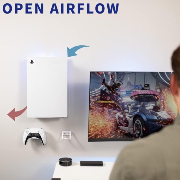 VIVO Steel Wall Mount Bracket Designed for PS5 Gaming Console, Vertical Display for PlayStation 5, Open Design, 2 Controller Mounts, White, MOUNT-PS5W - Image 7