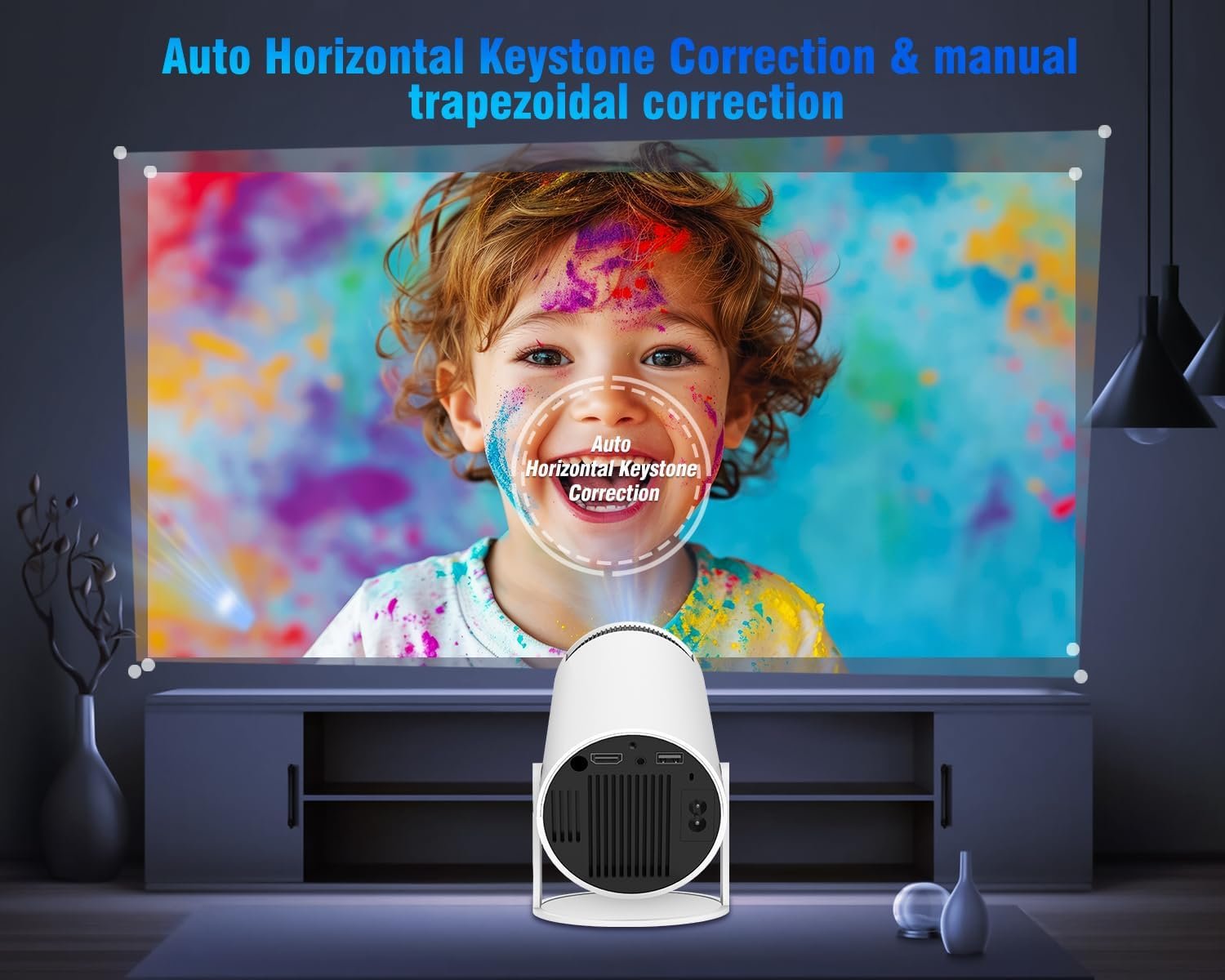 Mini Projector with Android 11, Portable Projector 4K 1080P Full HD Support, Smart Projector 5G WiFi6 BT5.0 Auto Horizontal Correction, 180°Rotatable Outdoor Projector for Phone/TV Stick/Laptop - Image 6