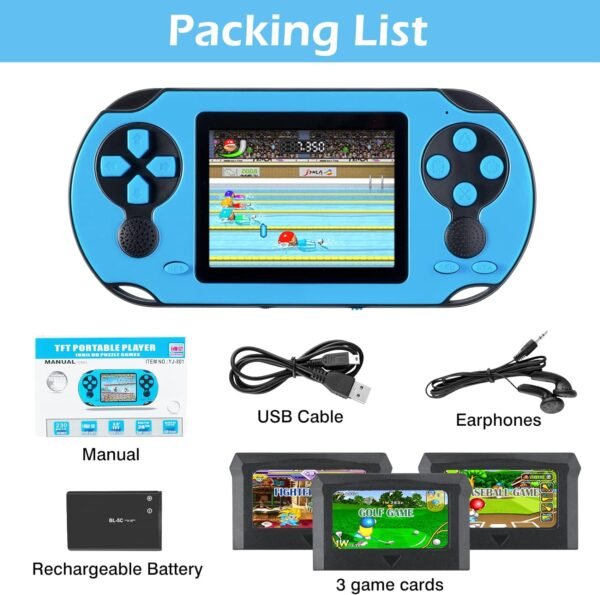 16 Bit Handheld Game Console for Kids Adults, 3.0'' Large Screen Preloaded 230 HD Classic Retro Video Games with USB Rechargeable Battery & 3 Game Cartridges for Birthday Gift for Kids 4-12 - Image 8
