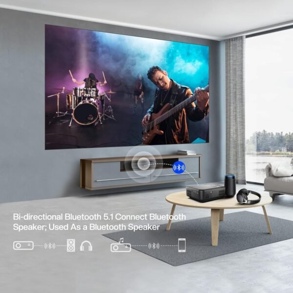 [Electric Focus/Keystone Correction] 4K-Projector with WiFi and Bluetooth, Tkisko 700 ANSI FHD 1080P Projector 4K Supported, Portable Outdoor Movie Projector, Smart Projector for Phone/PC/TV Stick - Image 5