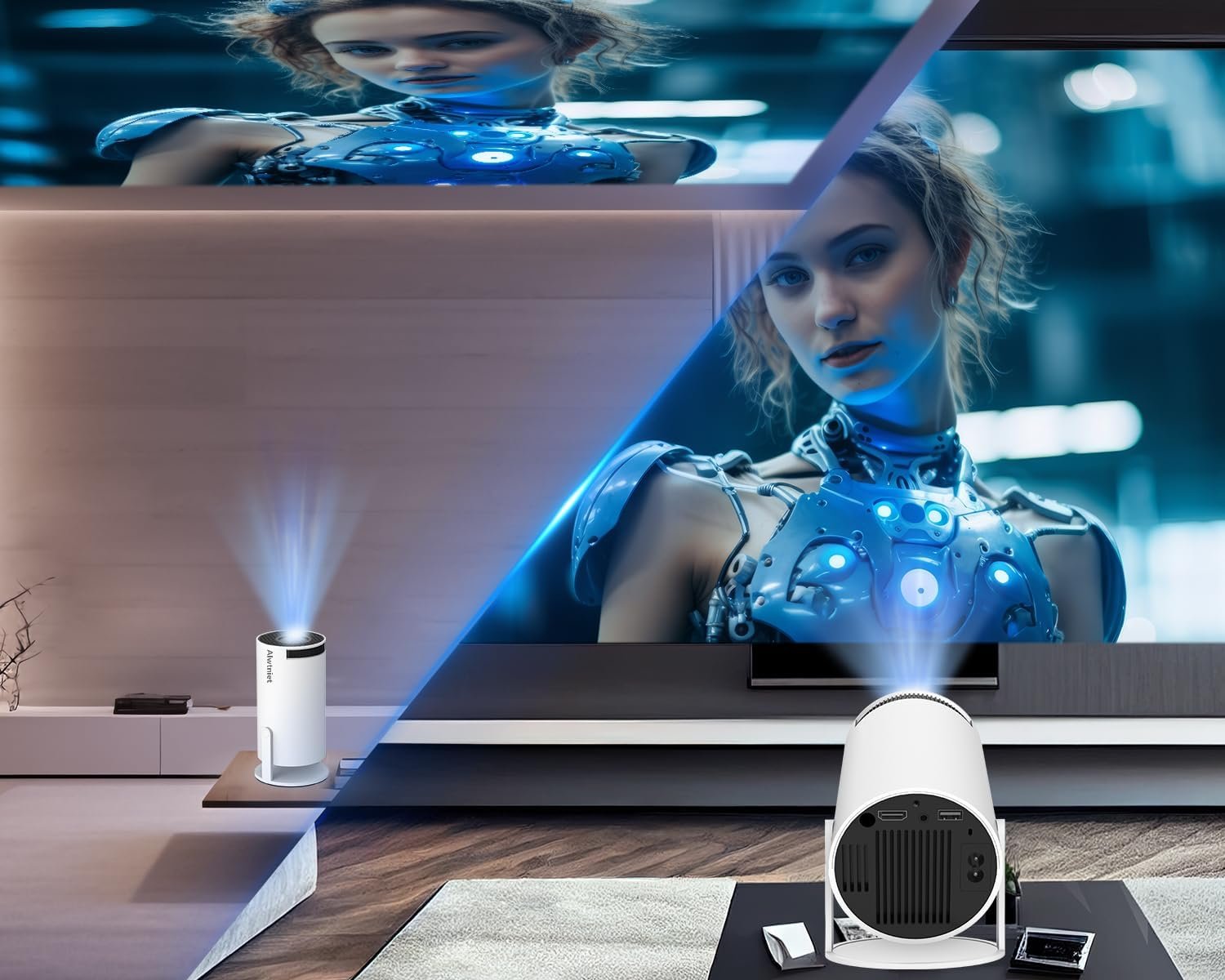 Mini Projector with Android 11, Portable Projector 4K 1080P Full HD Support, Smart Projector 5G WiFi6 BT5.0 Auto Horizontal Correction, 180°Rotatable Outdoor Projector for Phone/TV Stick/Laptop - Image 8