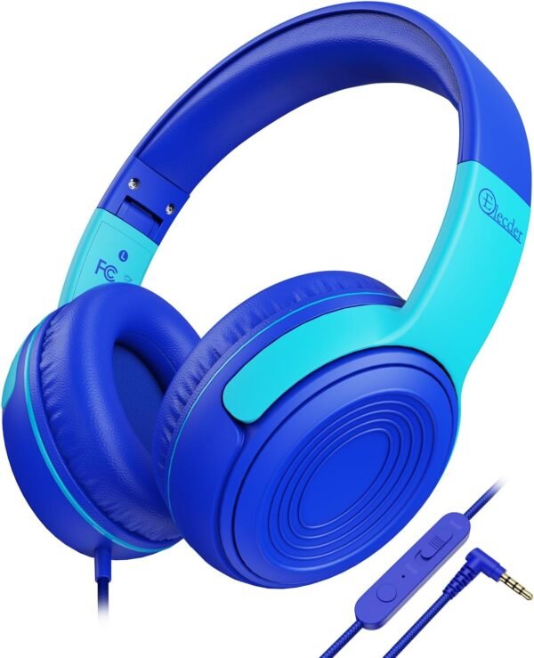 ELECDER Kids Headphones, S8 Wired Headphones for Kids with Microphone for Boys Girls, Adjustable 85dB/94dB Volume Limited (Navy/Blue) - Image 2