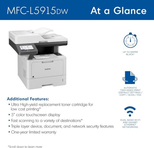 Brother Monochrome Laser Printer, Multifunction All-in-One Printer, MFC-L5915DW, Wireless Networking, Mobile Printing & Scanning, Duplex Print, Copy & Scan, Amazon Dash Replenishment Ready - Image 4