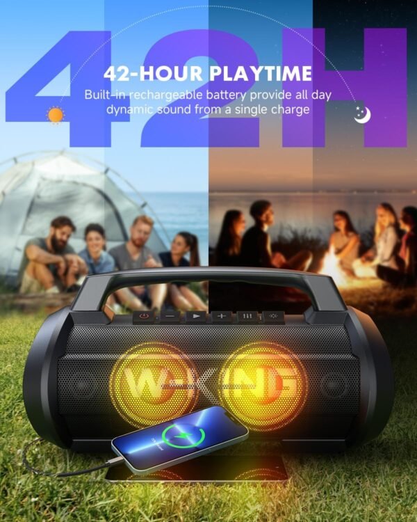 120W Peak 70W Portable Speaker, W-KING IPX6 Waterproof Bluetooth Speaker/Subwoofer/42H/DSP/EQ/Stereo Pair/RGB/Powerbank/MIC in/TF, Loud Outdoor Speakers Bluetooth Wireless Large Boombox for Party/Pool - Image 5