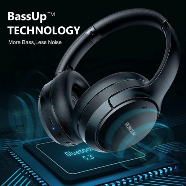 RUNOLIM Hybrid Active Noise Cancelling Headphones, Wireless Over Ear Bluetooth Headphones with Microphone, 70H Playtime, Foldable Headphones with HiFi Audio, Deep Bass for Home Travel Office - Image 7