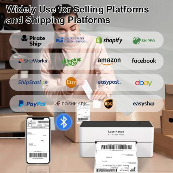 Ecommerce Label Printer, Bluetooth Thermal Shipping Label Printer, 4x6 Thermal Printer Compatible with Android, iOS, Windows, Amazon, Ebay, Shopify, Etsy, USPS, Pirate Ship, Shippo - Image 6
