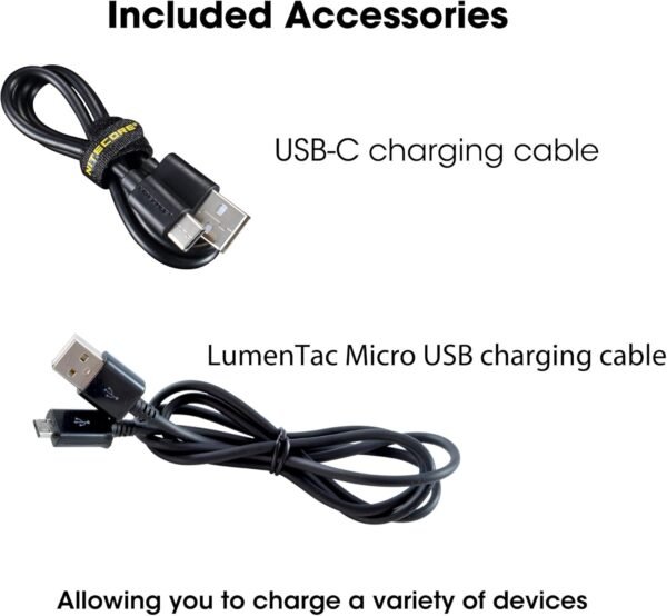 Nitecore NB10000 Gen II (Gen 2) Ultra-slim Power Bank, 10000mAh QC Quick-Charge USB and USB-C Dual Outputs with Cables for Phones Flashlights and Headlamps (black), Dual Cable Bundle - Image 3