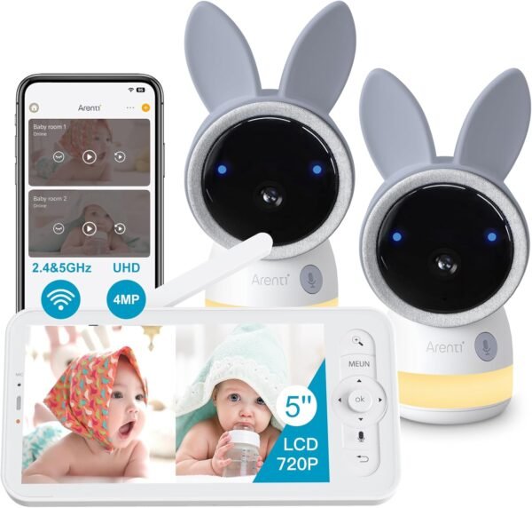 ARENTI Upgraded 720P 5" HD Split-Screen Baby Monitor,4MP 2.4G&5G WiFi Baby Monitor with 2 Camera and Audio, Night Light,Auto Traking,Cry&Motion Detection,Temperature Sensor, App Control - Image 2