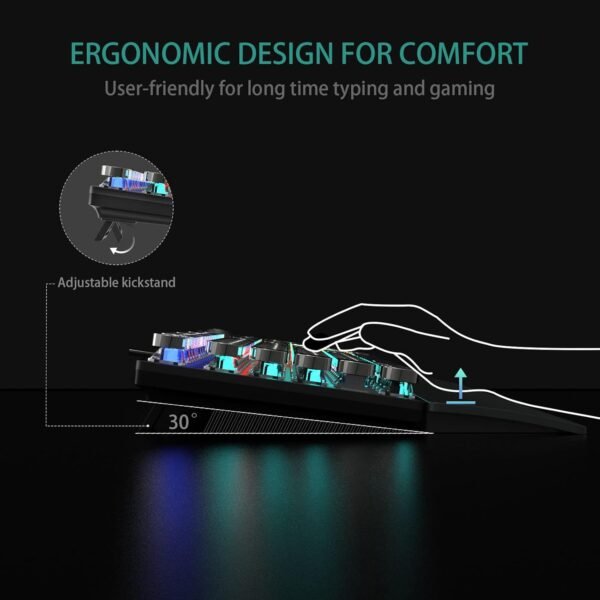 AULA F2088 Typewriter Style Mechanical Gaming Keyboard Blue Switches,Rainbow LED Backlit,Removable Wrist Rest,Media Control Knob,Retro Punk Round Keycaps,USB Wired Computer Keyboard - Image 8